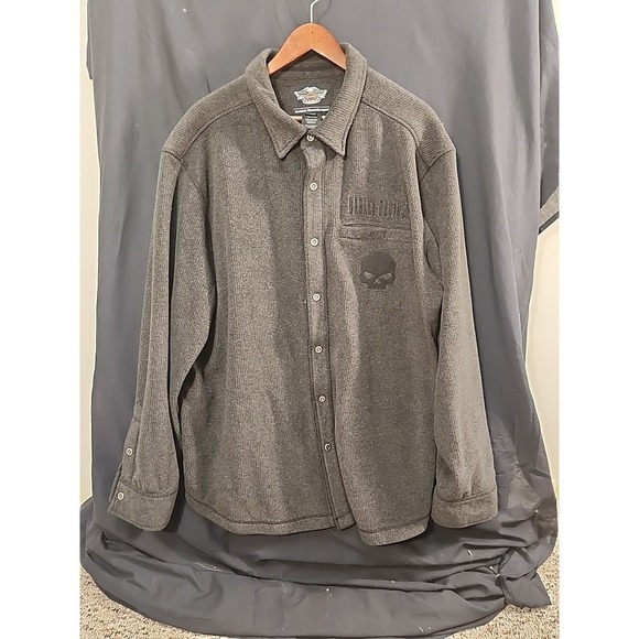 Harley-Davidson Other - Harley Davidson Fleece shirt jacket with skull embroidered logo Size: X-l